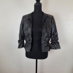 Anthracite By Muse Cropped Jacket Y2K Pleather Full Zip 3/4 Sleeves Lined
